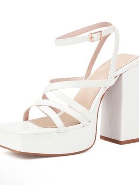 Mysoft White Strappy Block Heel Sandals with Ankle Strap